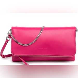 Rebecca Minkoff Date Crossbody Fold-Over Bag Leather ✨ Acid Pink | chain